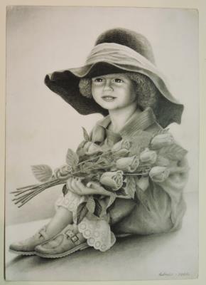 Girl with roses lithograph